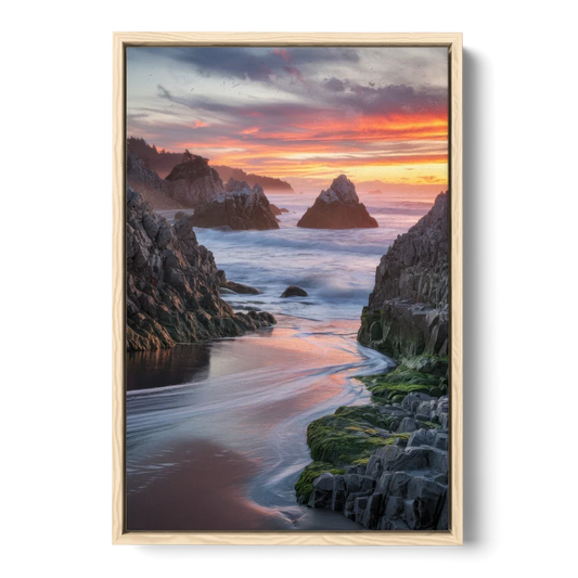 Bandon Rocky Shoreline - Oak Framed Canvas Wall Art - Front