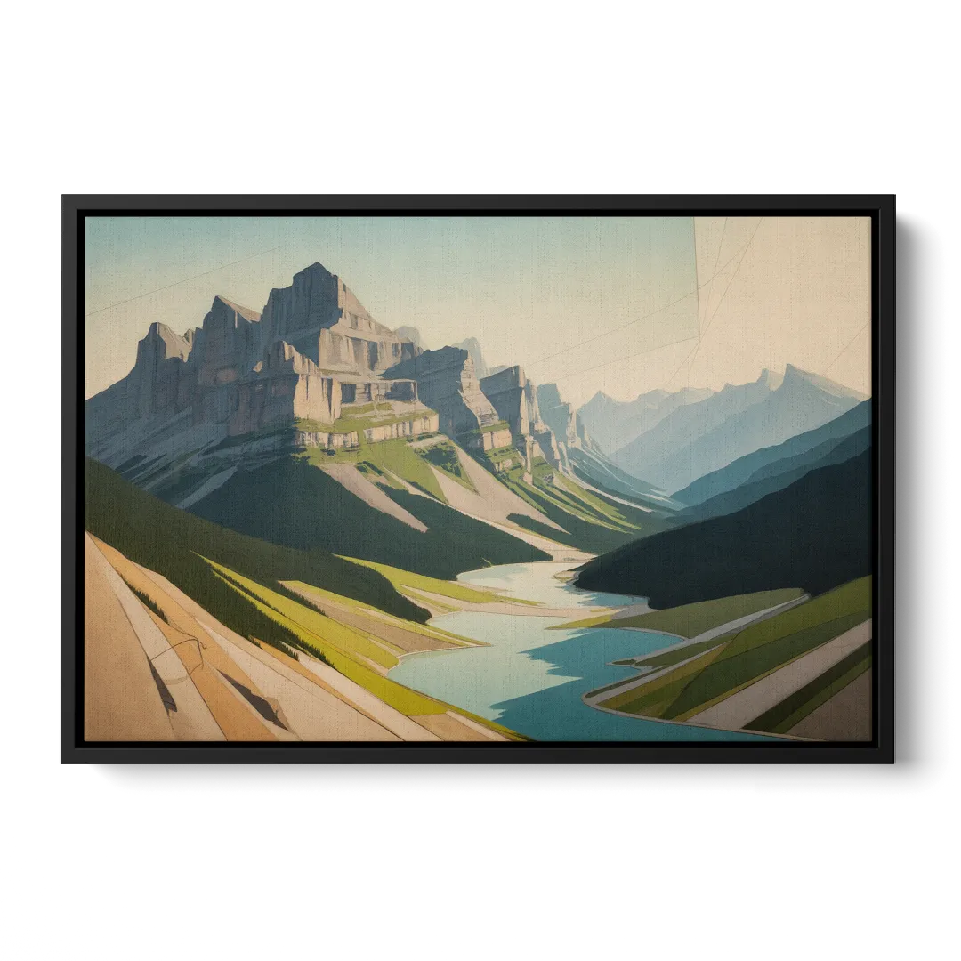 Banff Alpine Peaks Front - Black Canvas Wall Art