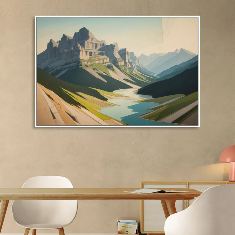 Banff Alpine Peaks Living Room - White Canvas Wall Art