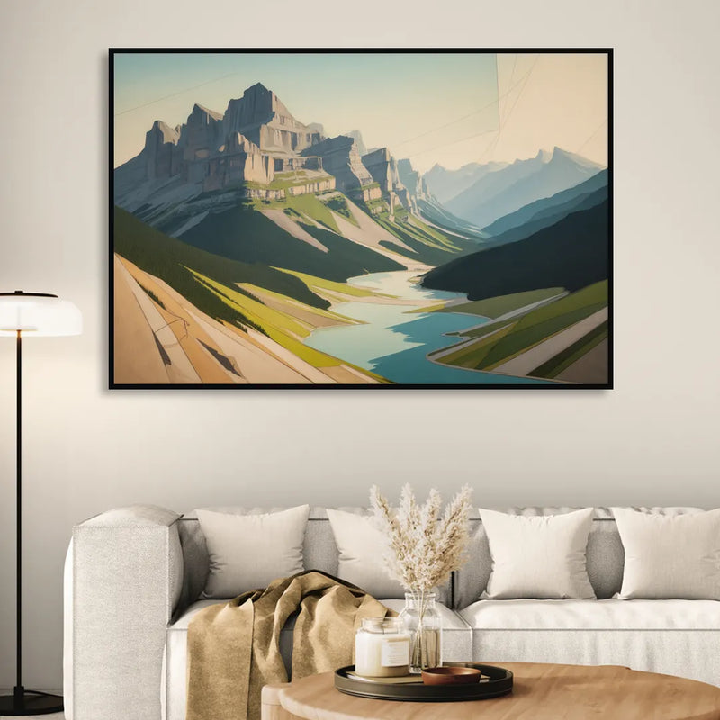 Banff Alpine Peaks Sitting Room - Black Canvas Wall Art