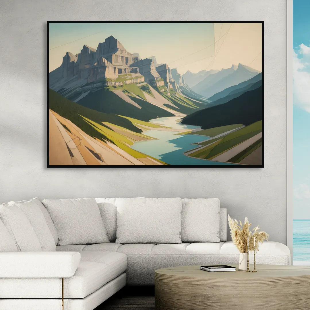 Banff Alpine Peaks Living Room - Black Canvas Wall Art