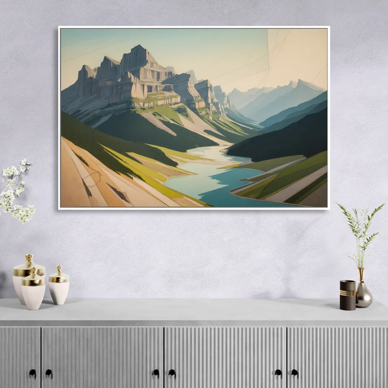 Banff Alpine Peaks Sitting Room - White Canvas Wall Art