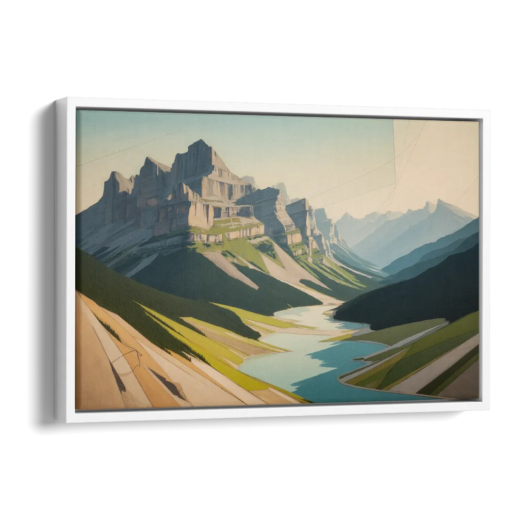 Banff Alpine Peaks Side - White Canvas Wall Art
