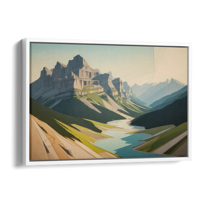 Banff Alpine Peaks Side - White Canvas Wall Art