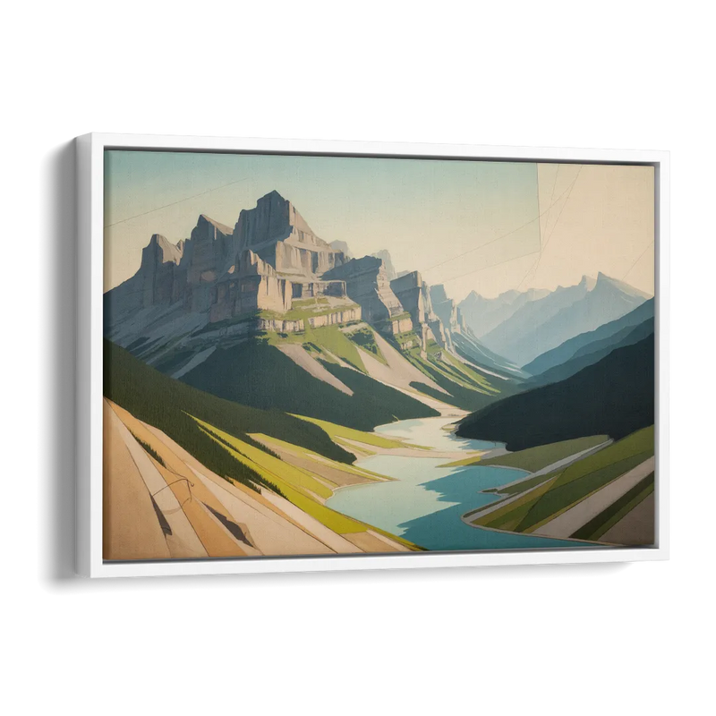 Banff Alpine Peaks Side - White Canvas Wall Art