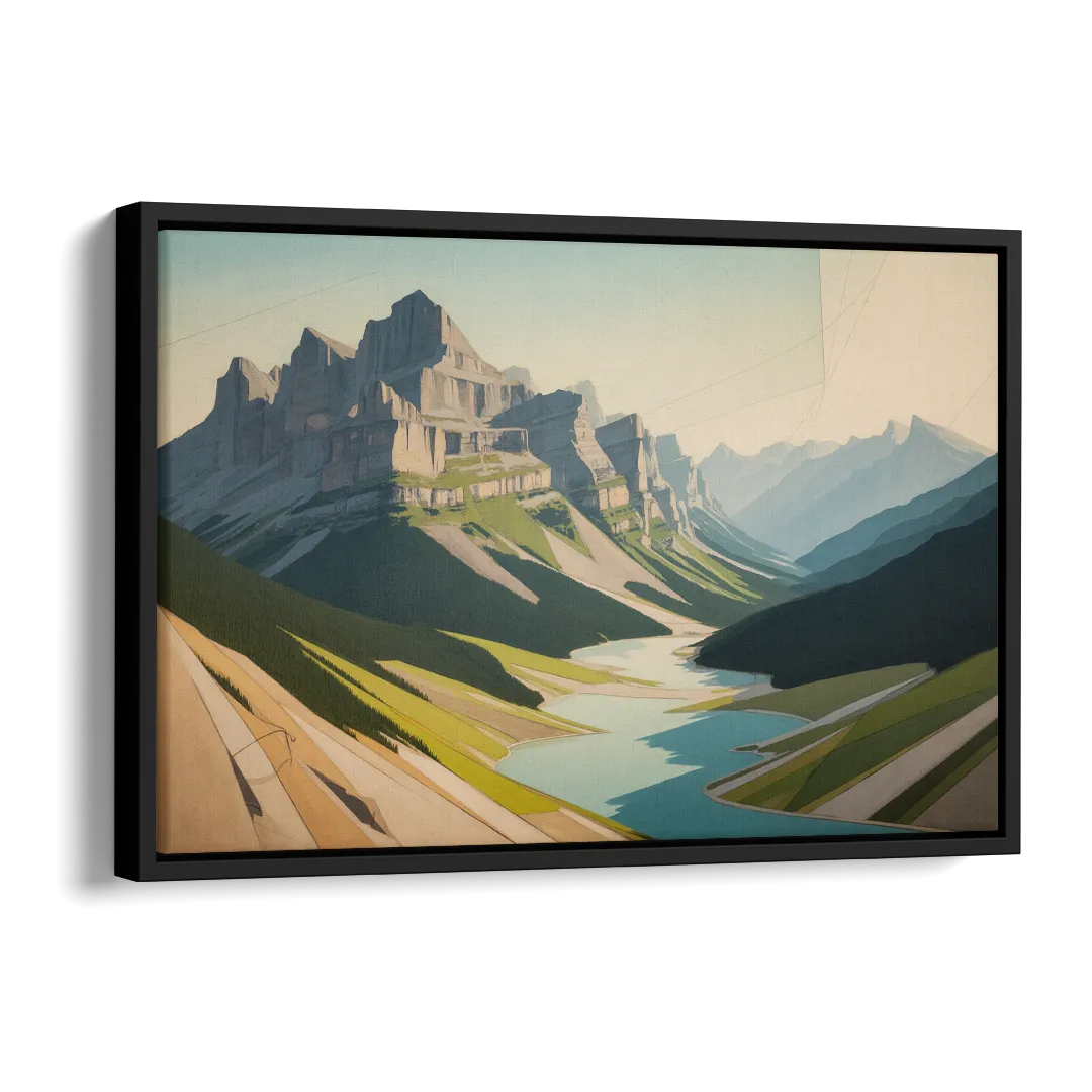 Banff Alpine Peaks Side - Black Canvas Wall Art