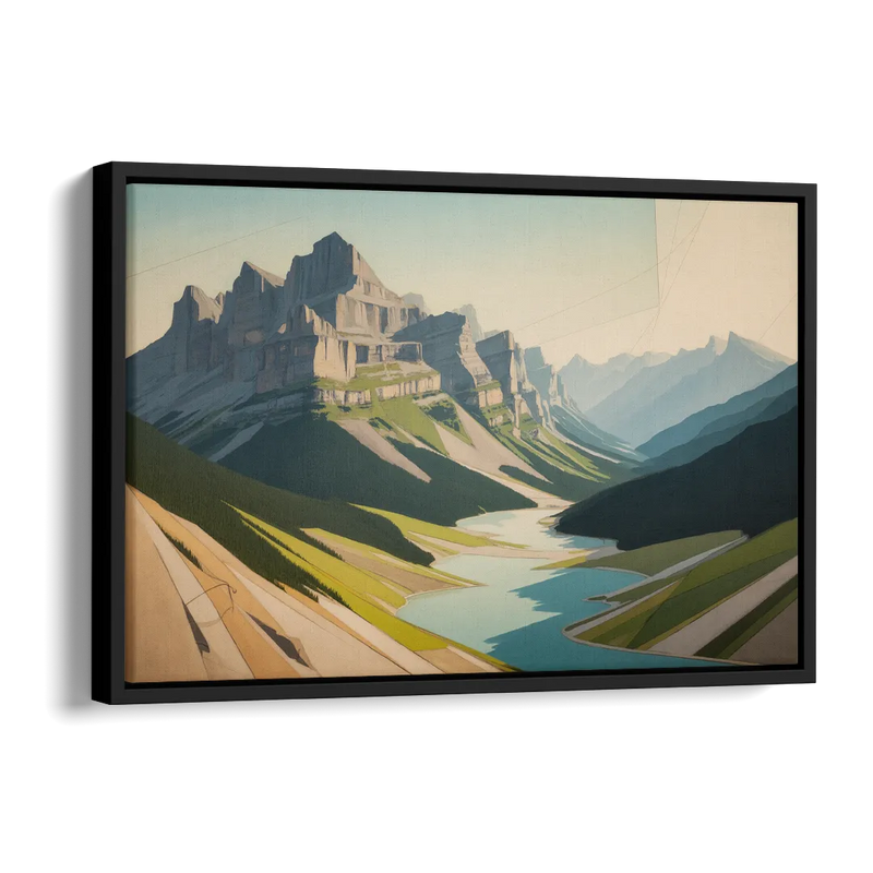 Banff Alpine Peaks Side - Black Canvas Wall Art