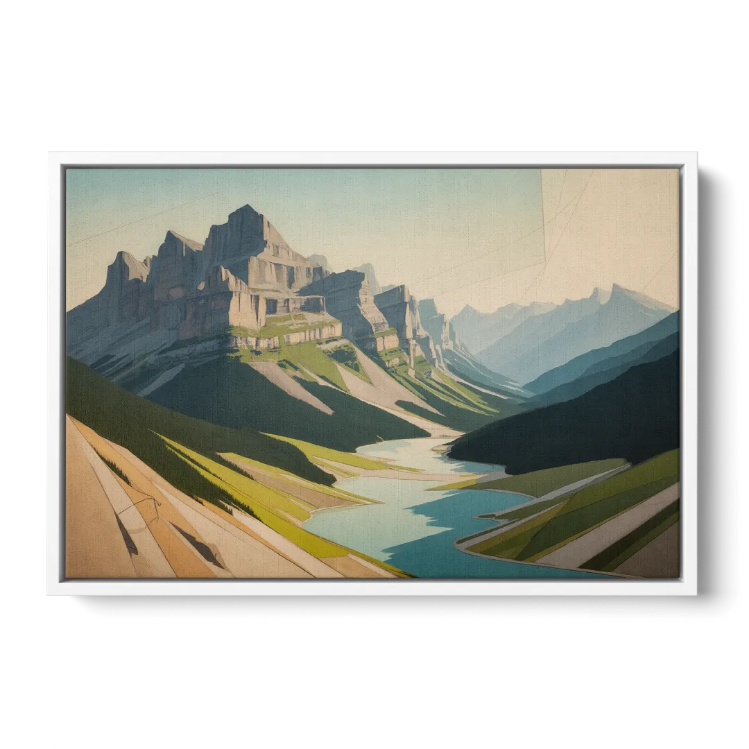 Banff Alpine Peaks Front - White Canvas Wall Art