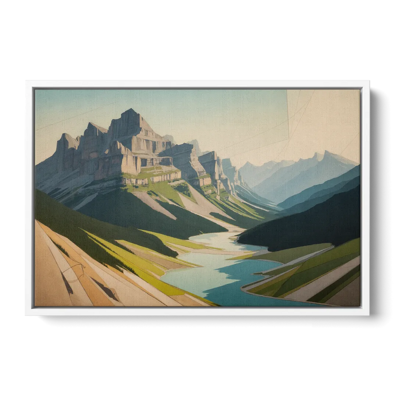 Banff Alpine Peaks Front - White Canvas Wall Art