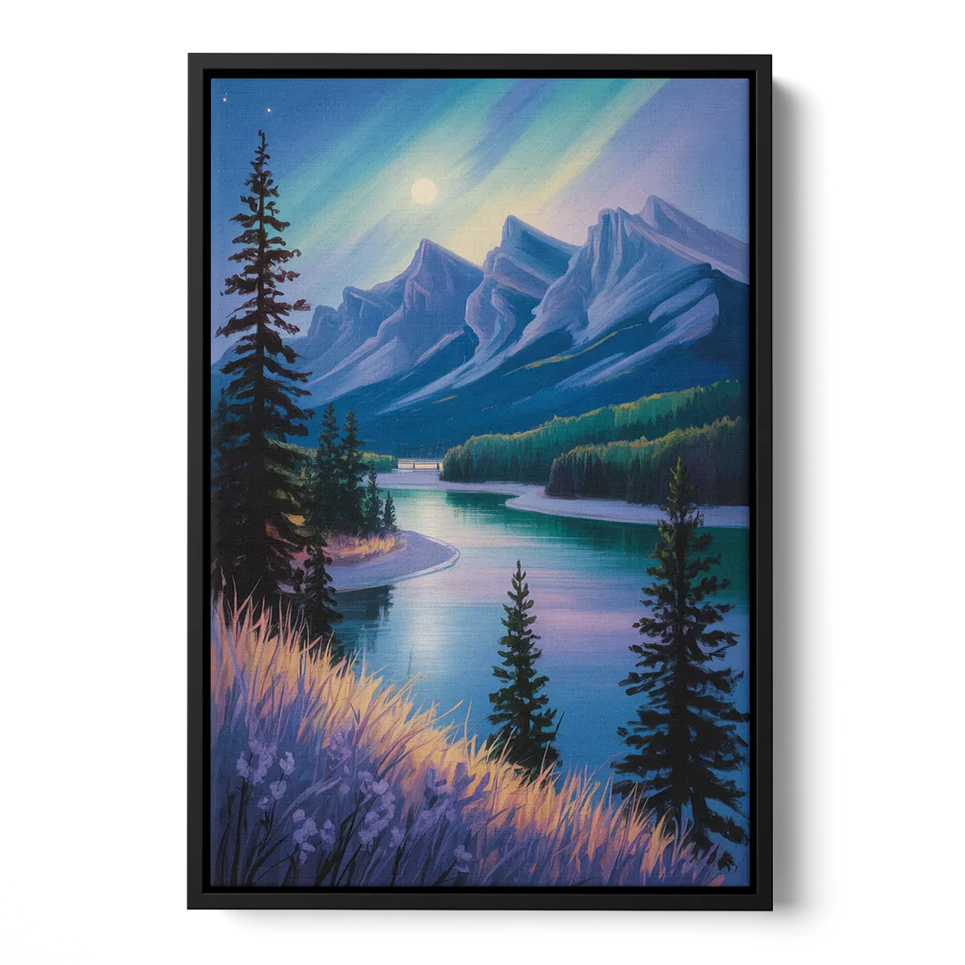 Banff National Park at Night Front - Black Canvas Wall Art