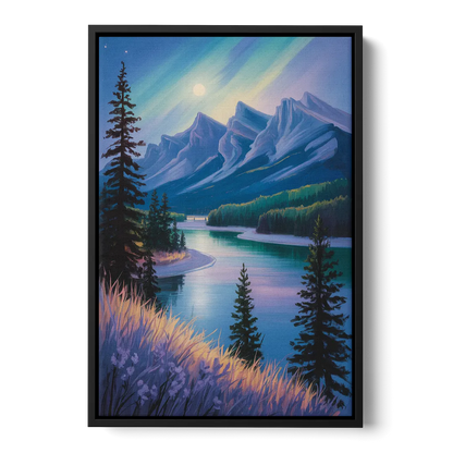 Banff National Park at Night Front - Black Canvas Wall Art