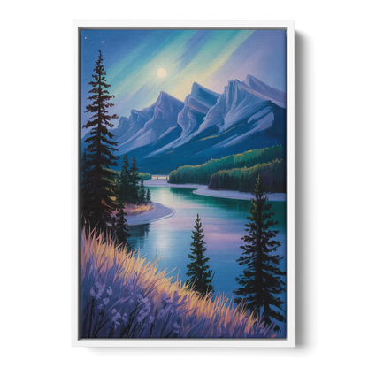 Banff National Park at Night Front - White Canvas Wall Art