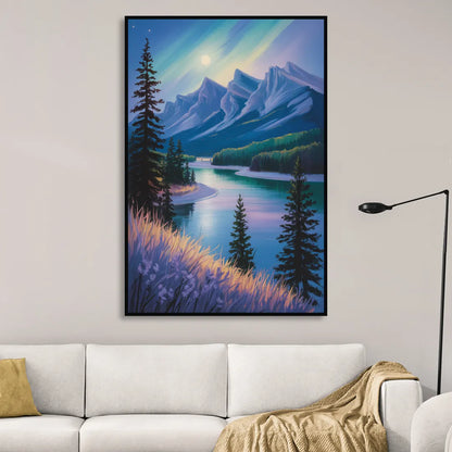 Banff National Park at Night Sitting Room - Black Canvas Wall Art