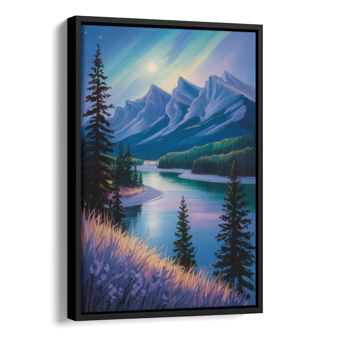 Banff National Park at Night Side - Black Canvas Wall Art