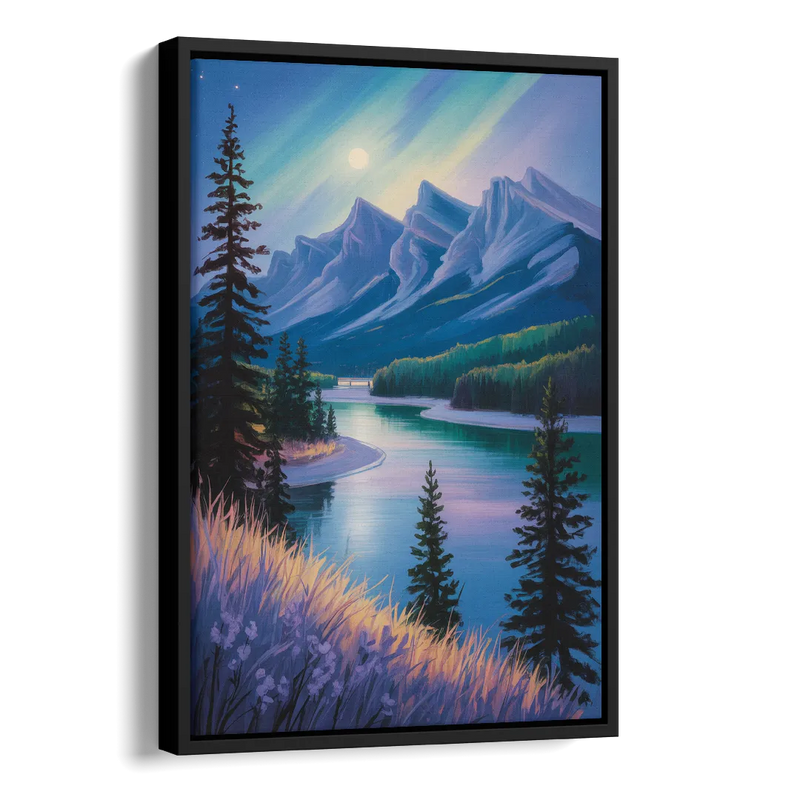 Banff National Park at Night Side - Black Canvas Wall Art
