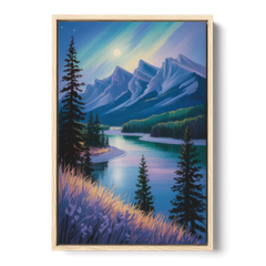Banff National Park at Night - Oak Framed Canvas Wall Art - Front
