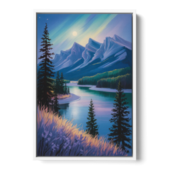 Banff National Park at Night - White Framed Canvas Wall Art - Front