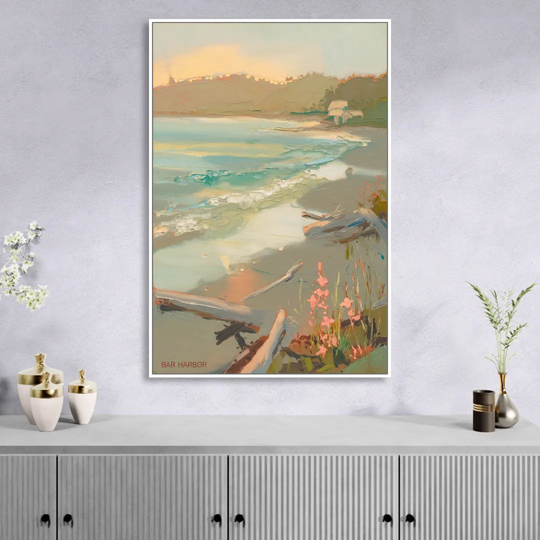 Bar Harbor Coastal Serenity Living Room - White Canvas Wall Art