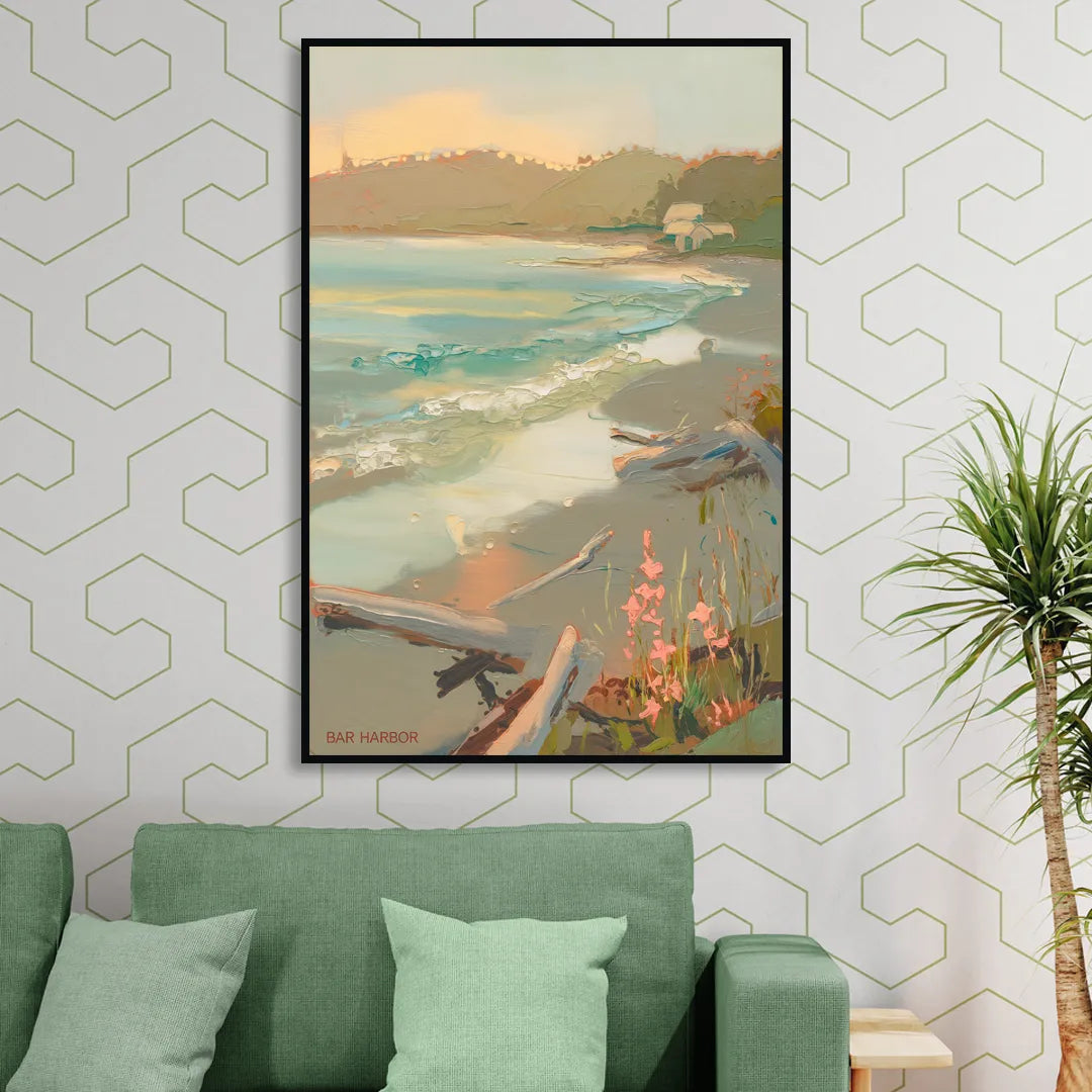 Bar Harbor Coastal Serenity Sitting Room - Black Canvas Wall Art
