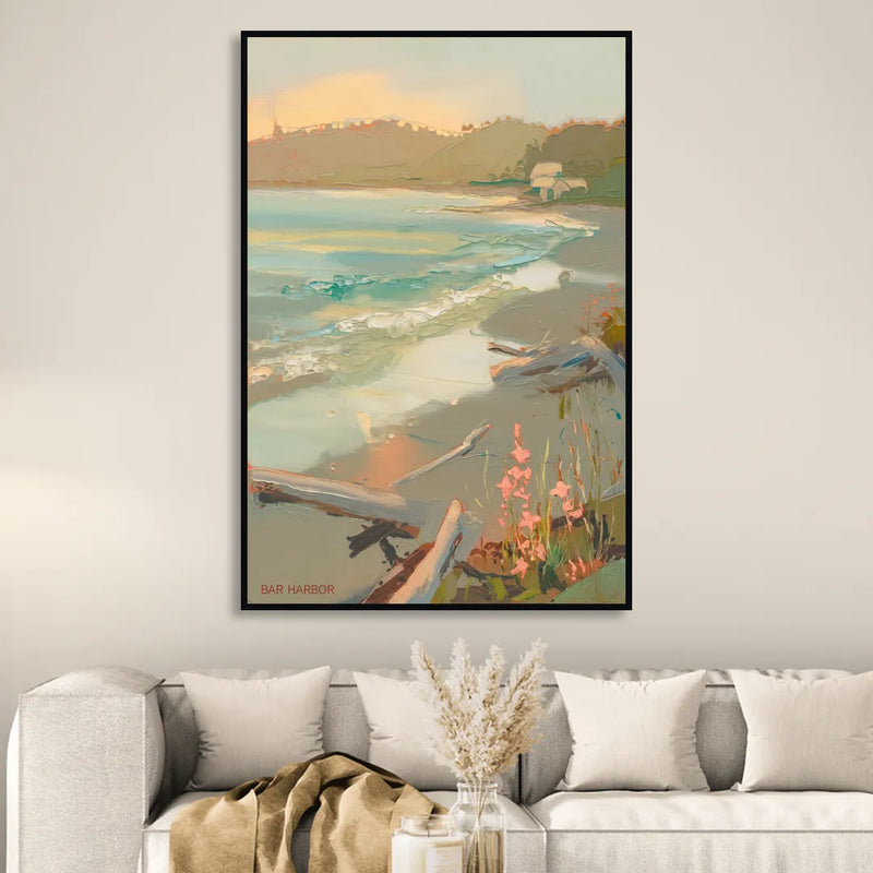 Bar Harbor Coastal Serenity Living Room - Black Canvas Wall Art