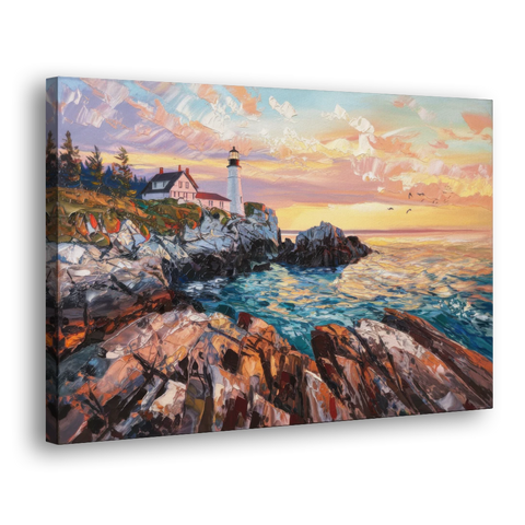Bar Harbor Lighthouse Landscape - Canvas Wall Art - Side