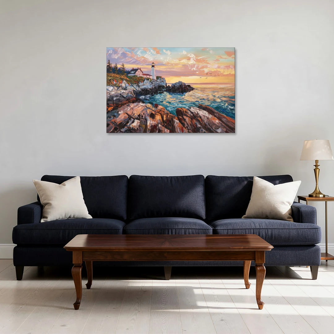 Bar Harbor Lighthouse Landscape - Canvas Wall Art - Sofa - 36x24