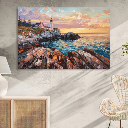 Bar Harbor Lighthouse Landscape Sitting Room - Canvas Wall Art