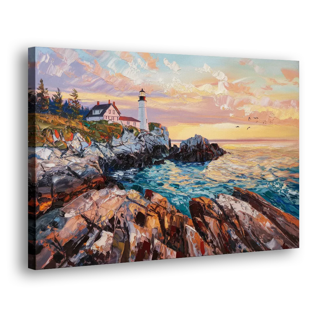 Bar Harbor Lighthouse Landscape Side - Canvas Wall Art