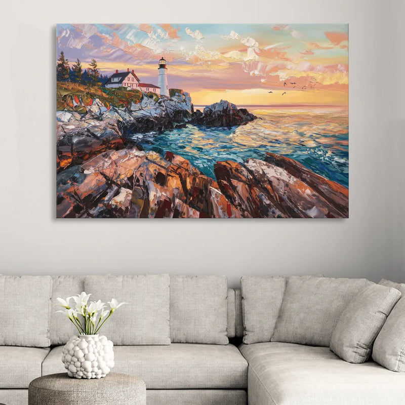 Bar Harbor Lighthouse Landscape Living Room - Canvas Wall Art