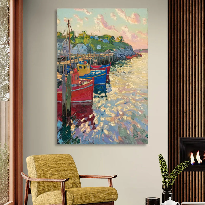 Bar Harbor Lobster Boats Harbor Living Room - Canvas Wall Art