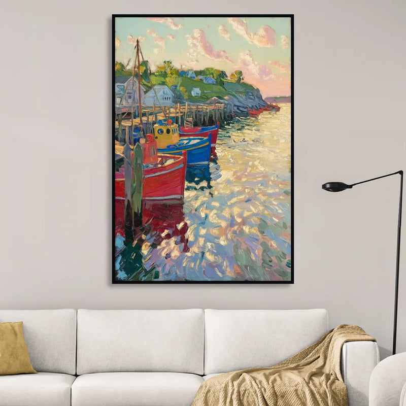 Bar Harbor Lobster Boats Harbor Sitting Room - Black Canvas Wall Art