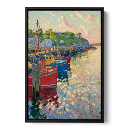 Bar Harbor Lobster Boats Harbor Front - Black Canvas Wall Art