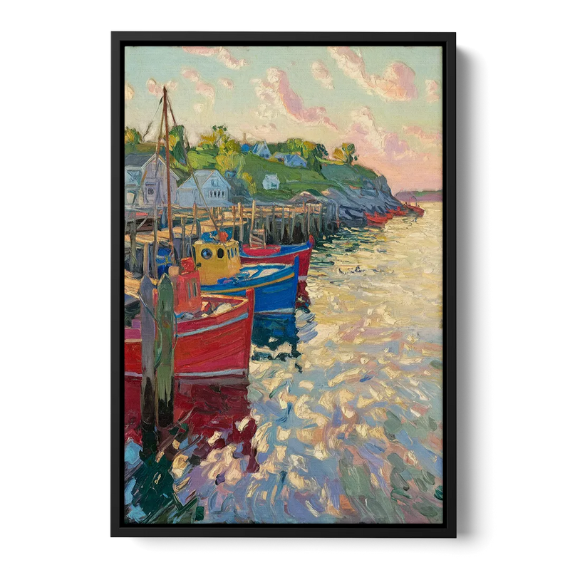 Bar Harbor Lobster Boats Harbor Front - Black Canvas Wall Art