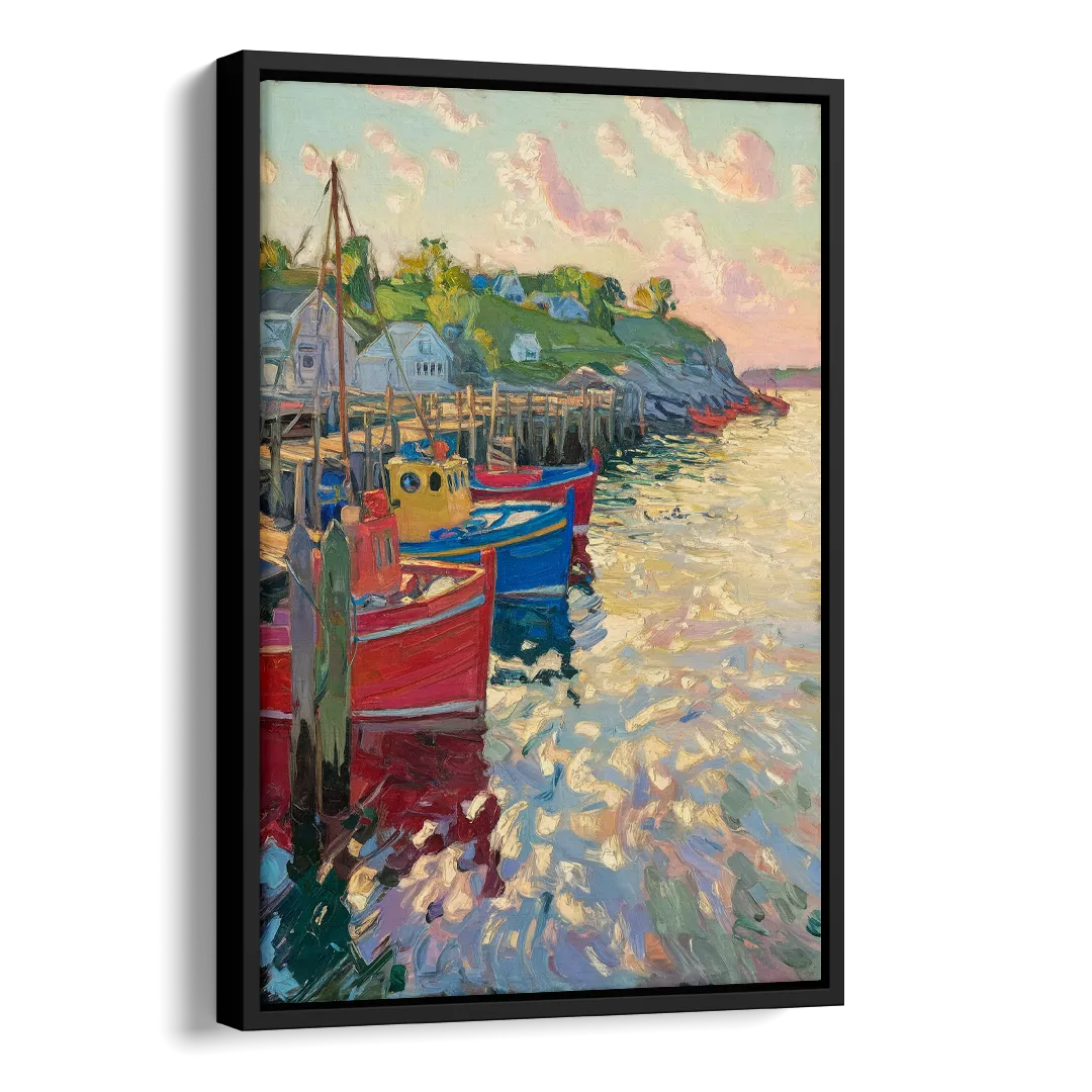 Bar Harbor Lobster Boats Harbor Side - Black Canvas Wall Art