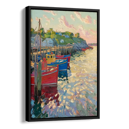 Bar Harbor Lobster Boats Harbor Side - Black Canvas Wall Art