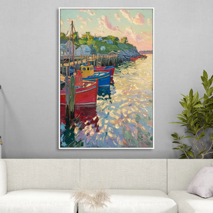 Bar Harbor Lobster Boats Harbor Living Room - White Canvas Wall Art