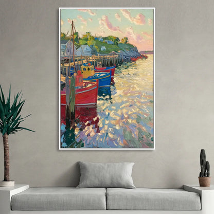 Bar Harbor Lobster Boats Harbor Sitting Room - White Canvas Wall Art