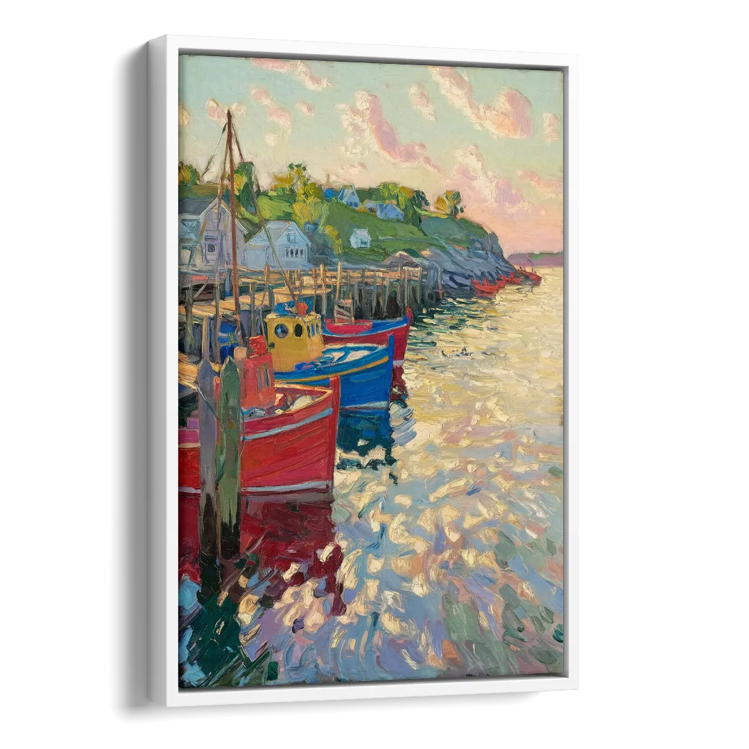 Bar Harbor Lobster Boats Harbor Side - White Canvas Wall Art