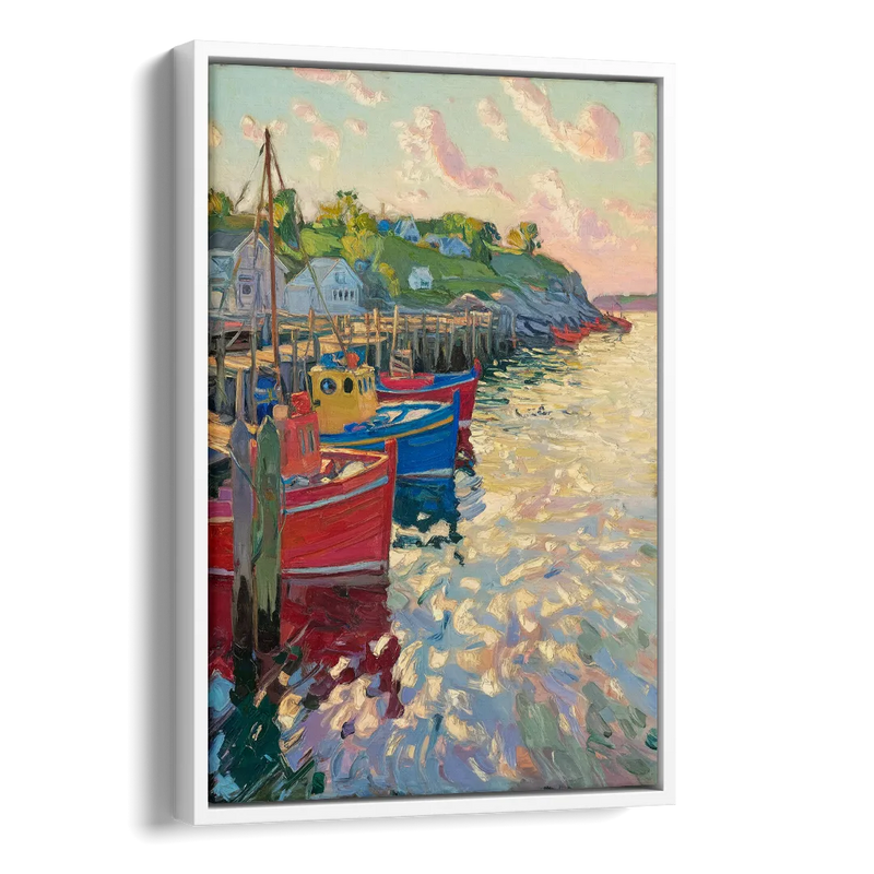 Bar Harbor Lobster Boats Harbor Side - White Canvas Wall Art