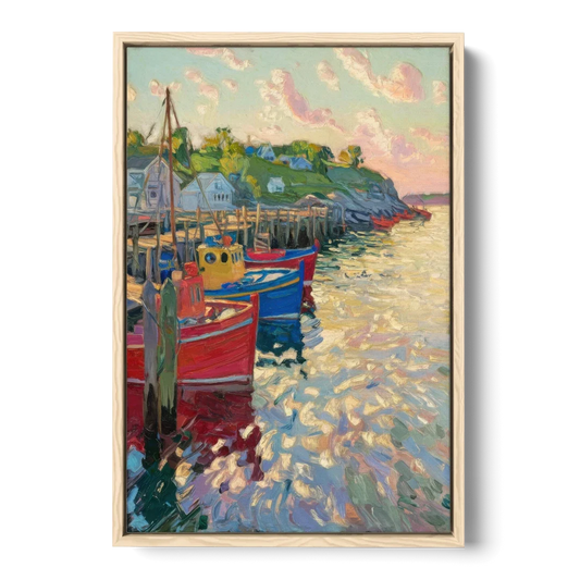 Bar Harbor Lobster Boats Harbor - Oak Framed Canvas Wall Art - Front