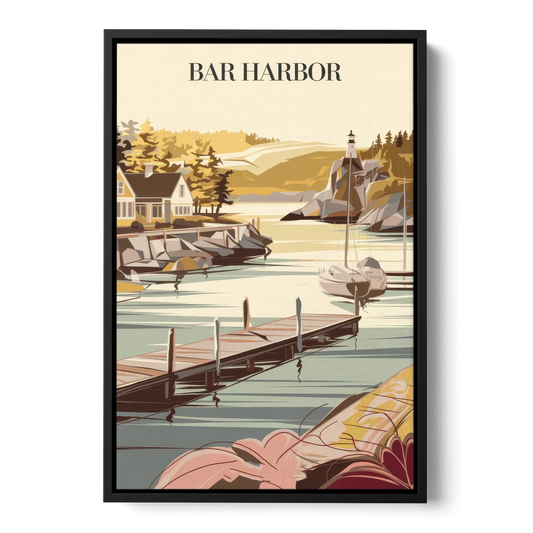 Bar Harbor New England Charm - Black Framed Canvas Wall Art - Front