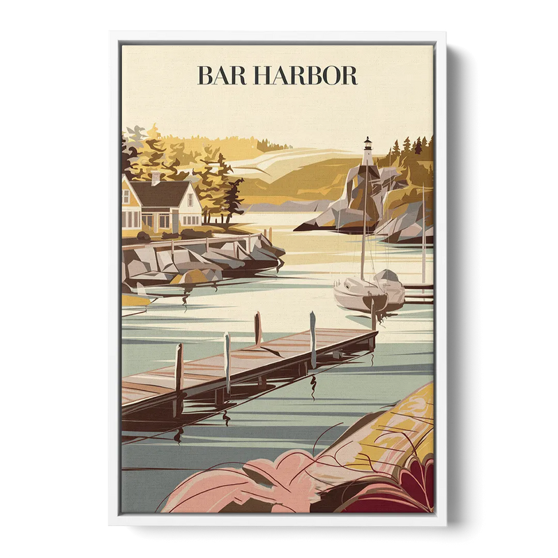 Bar Harbor New England Charm Front - White Canvas Wall Art