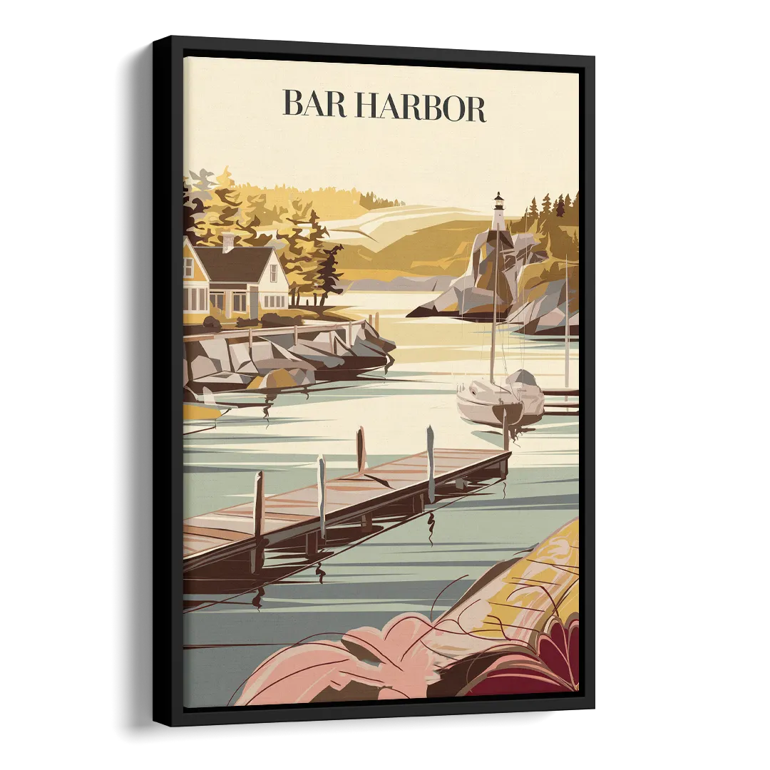 Bar Harbor New England Charm Side - Black Canvas Wall Art