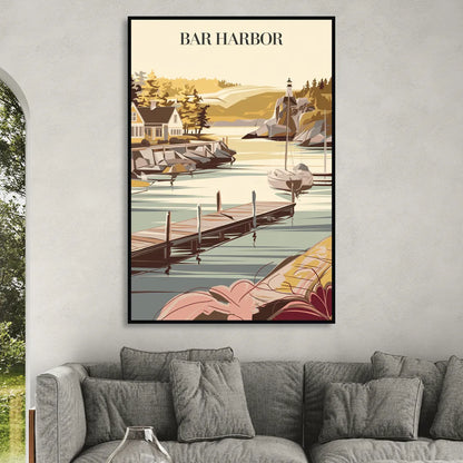 Bar Harbor New England Charm Sitting Room - Black Canvas Wall Art