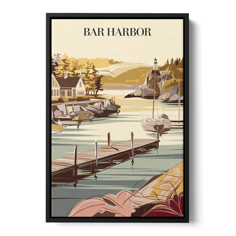 Bar Harbor New England Charm Front - Black Canvas Wall Art