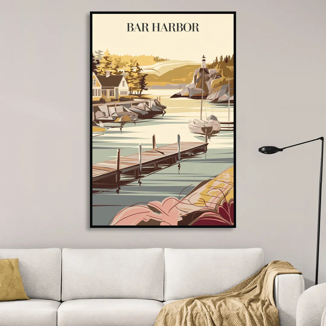 Bar Harbor New England Charm Living Room - Black Canvas Wall Art