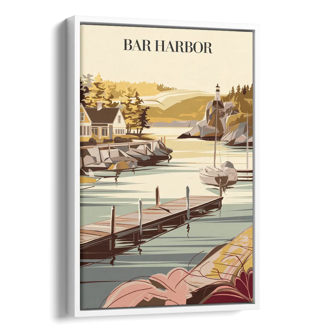 Bar Harbor New England Charm Side - White Canvas Wall Art