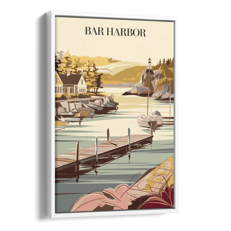 Bar Harbor New England Charm Side - White Canvas Wall Art