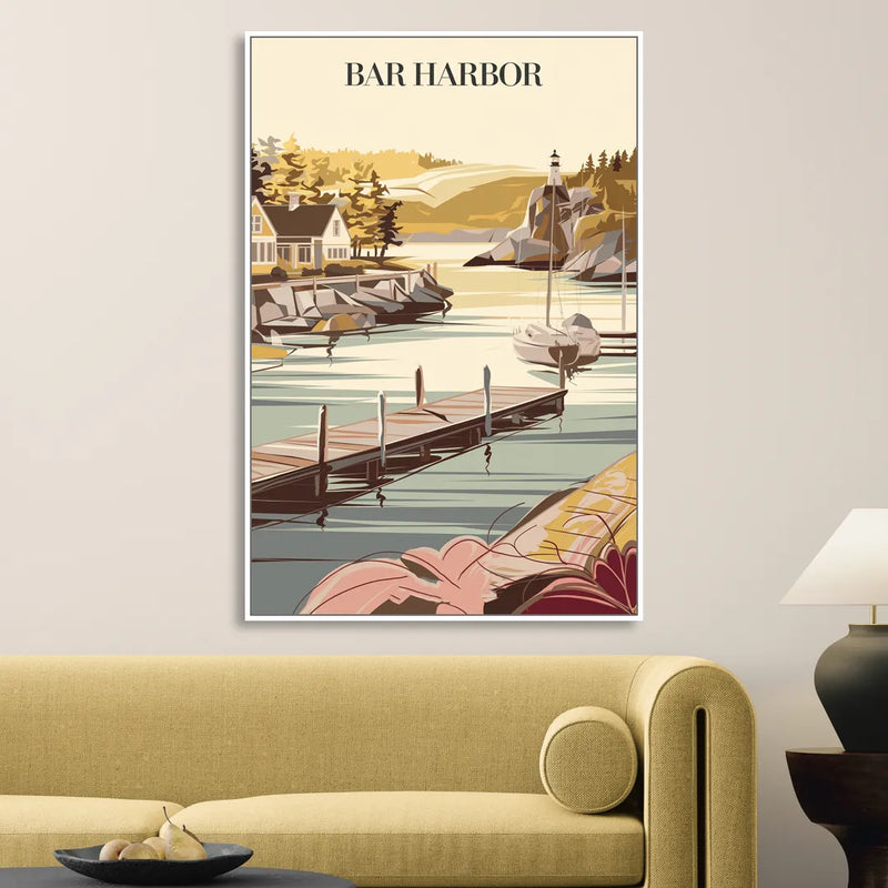 Bar Harbor New England Charm Sitting Room - White Canvas Wall Art