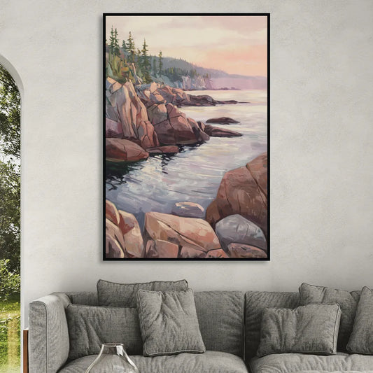 Bar Harbor Rocky Shoreline Living Room - Black Canvas Wall Art